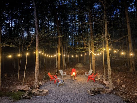 enjoy the night with stars, string lights and a fire pit
