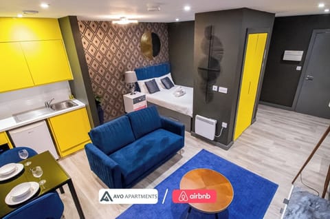 Bedroom, Lounge & Kitchen at Avo Apartments Short Lets & Serviced Accommodation