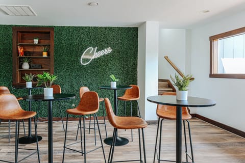 Chic seating with a lively atmosphere is the perfect combination for socializing and enjoying refreshments in the common space.