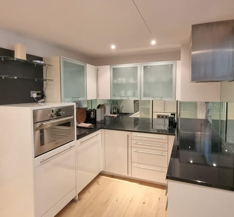 Luxury Apartment | Private kitchen | Full-size fridge, microwave, oven, stovetop