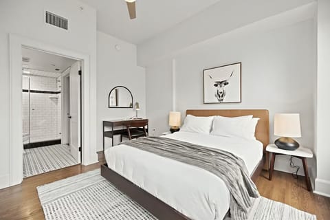 Settle in with a restful bed and a dedicated work desk.