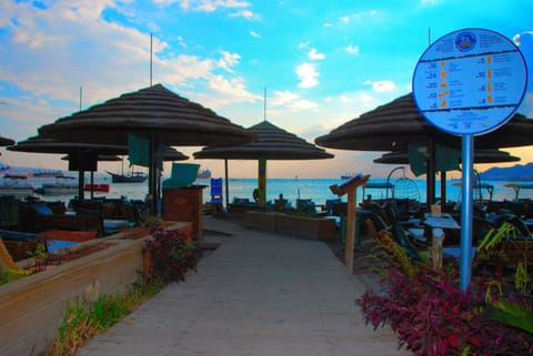 Beach nearby, sun loungers