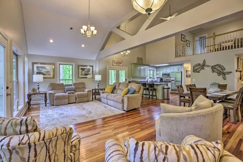 Living Room | Peaceful Lake View | Open-Concept Kitchen Access