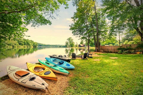 Multiple kayaks available for guest use, offering adventure right from the shoreline.
