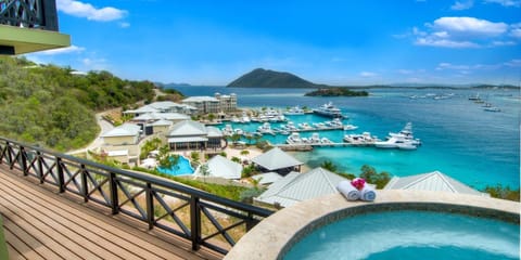 Unwind in the hot tub with panoramic marina vistas.