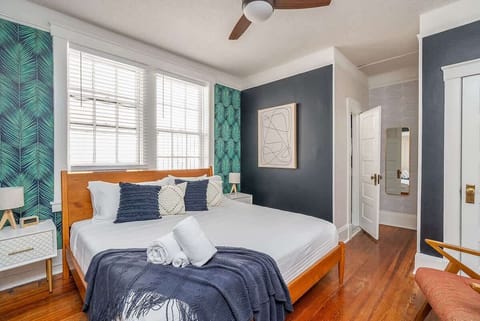 Spacious master bedroom with King size memory foam mattress! Ceiling fans in all the rooms.