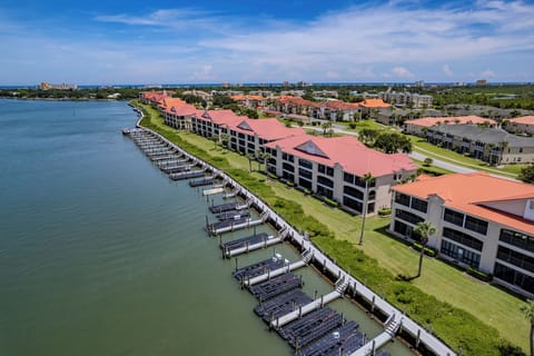 Aerial view of the building.