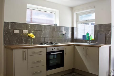 The kitchen is fully stocked with everything you need for all your cooking endeavors.