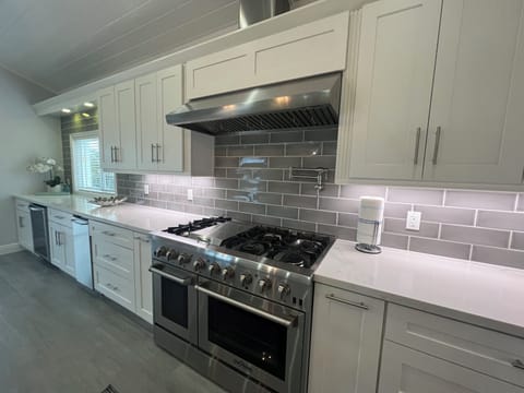 chefs kitchen and gas stove