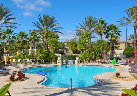 Heated pool perfect for relaxing after a day at Disney parks