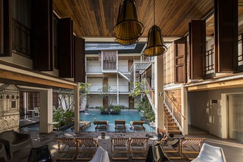 Outdoor pool, sun loungers