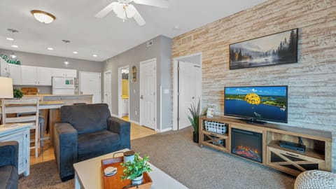 Large livingroom area.  The couch pulls out into a Queen sofa bed.  