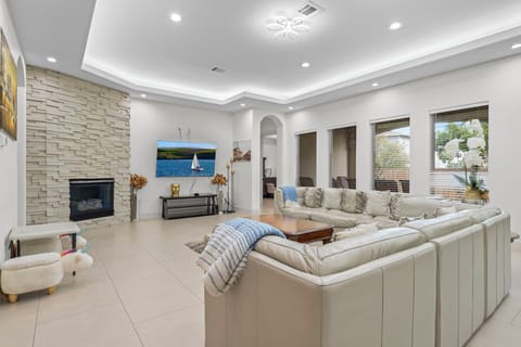 Living room downstairs, master suite to the right.