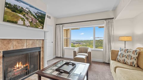 Curl up in the airy living room & stream your favorites on the smart TV​