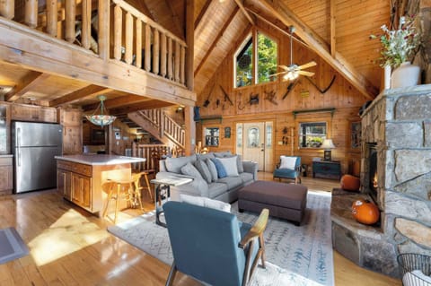 Grand open area connects the living room and kitchen