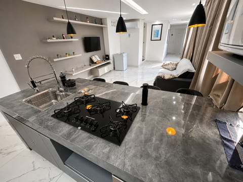 Fridge, electric kettle, toaster, toaster oven