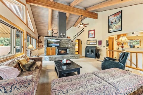 Living room: Gas fireplace, Smart TV (55"), pull-out sofa