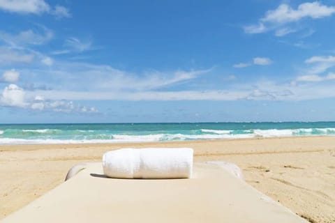Beach nearby, sun loungers, beach umbrellas, beach towels