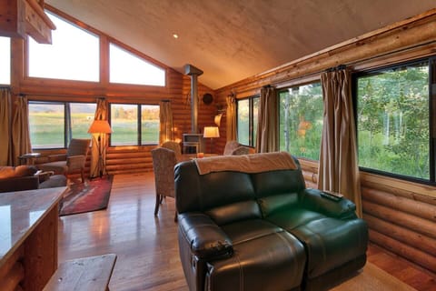 The cabin features gorgeous views from every side of the property.