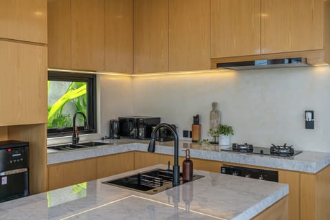 Family Villa, Pool View | Private kitchen | Fridge, oven, stovetop, coffee/tea maker