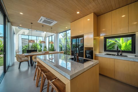 Family Villa, Pool View | Private kitchen | Fridge, oven, stovetop, coffee/tea maker