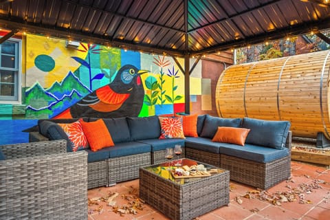 Bright, cozy, and made for long conversations — this patio lounge is a guest favorite