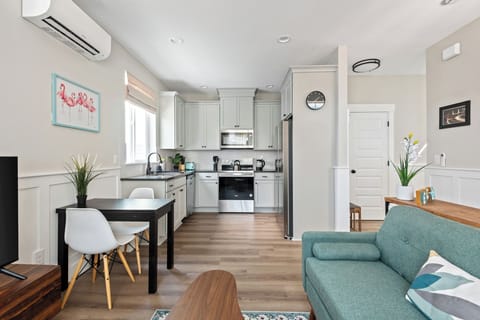 Living area, dining area, and kitchen