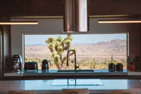 Modern kitchen with desert views.