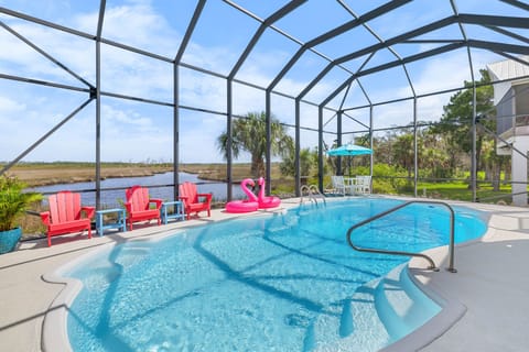 Saltwater pool can be heated upon request