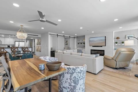 Desk space and living room