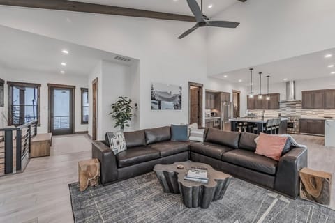 Comfortable living room seating area on this beautiful leather sectional 