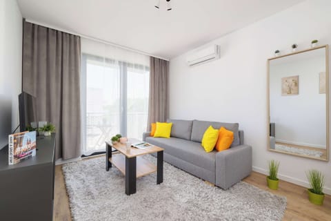 Relax in the stylish living room with a comfortable sofa and modern decor.