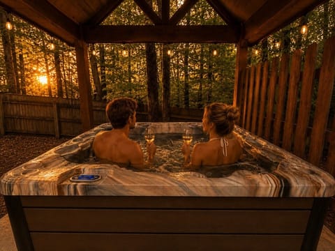 Private hot tub under the stars for a secluded and relaxing Broken Bow escape