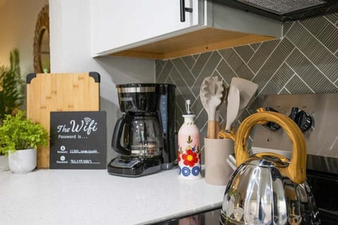 This kitchen comes fully stocked with cookware, dishes, and essentials—everything you need to feel right at home.