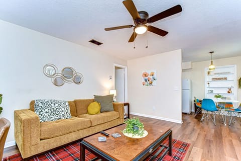 Our living room doubles as an additional bed as our couch opens up into a Queen fold out bed