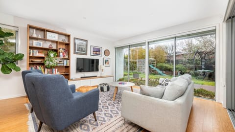 Bright lounge filled with natural light