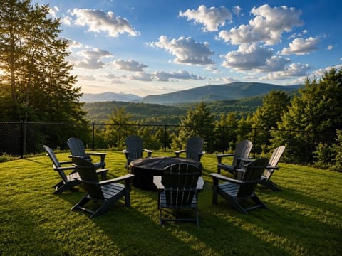 Enjoy the mountain view around a fire with friends and family.