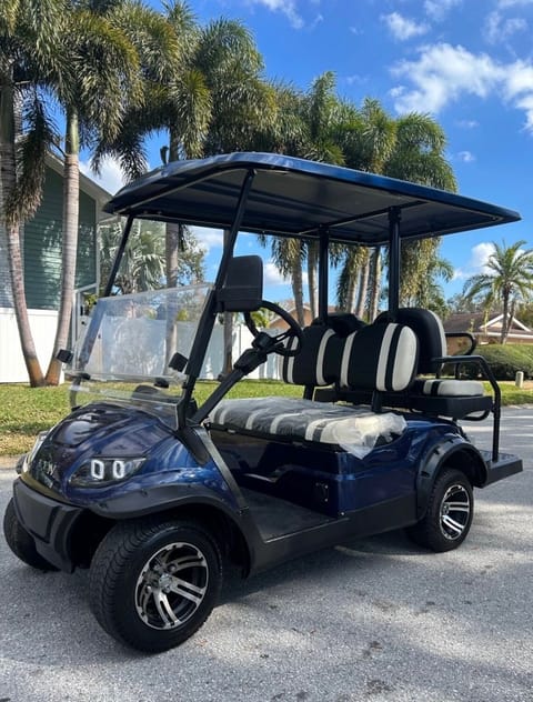 Complimentary 4 seat golf cart lets guests tour IRB like a local.