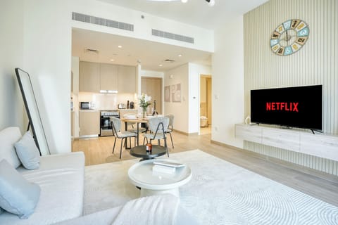 Premium Apartment, Balcony, City View | Living room | 55-inch Smart TV with digital channels