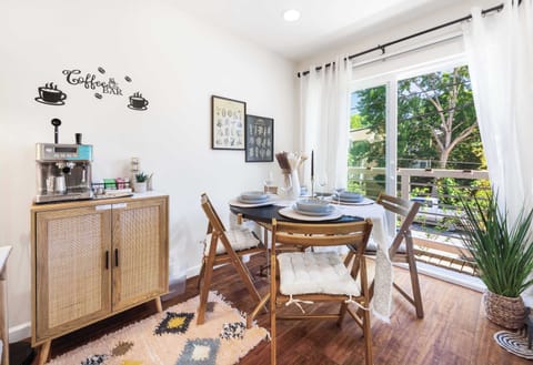 Here is the dining table in front of the french windows