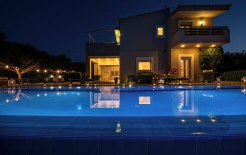 BACK SIDE OF THE VILLA AND POOL / NIGHT