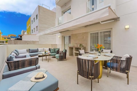 Designer Outdoor Lounge with Dining & Daybeds — Entertain in Style on Your Private Sun-Drenched Terrace in Playa San Juan