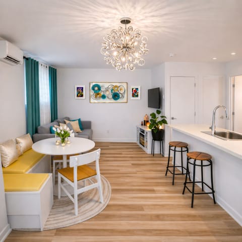 Bright, modern dining area perfect for meals, coffee, and conversations.