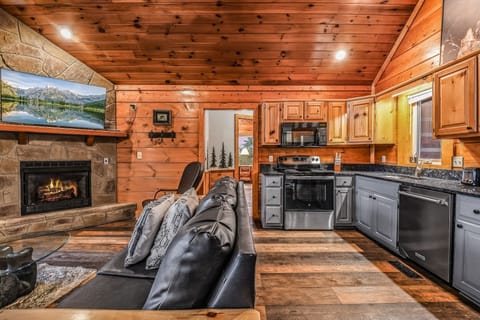 Indoors, Hardwood, Fireplace, Stained Wood, Kitchen