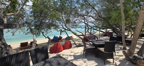 On the beach, white sand, beach bar