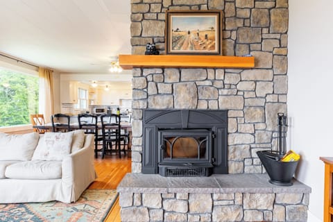 Maintain the cozy vibe by the fireplace.