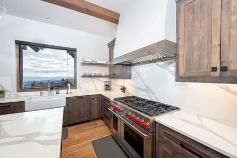 The views from the kitchen overlook Whitefish Lake and Flathead Valley.