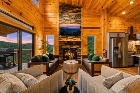 Main floor living space with 65 inch roku TV 