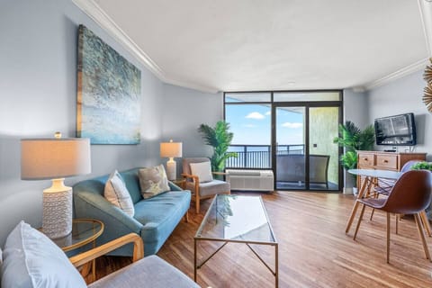 Spacious condo with ample seating and panoramic Myrtle Beach views. Open floor plan flows to kitchen and bedroom. Enjoy your morning coffee on the stunning balcony with an ocean view.