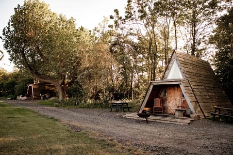 Mushroom Hut on the left and Ginger Hut on Right